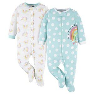 Gerber Baby Girls Rainbow Dots Zip-Front Bodysuit Set 3-6 M (2-Pack)